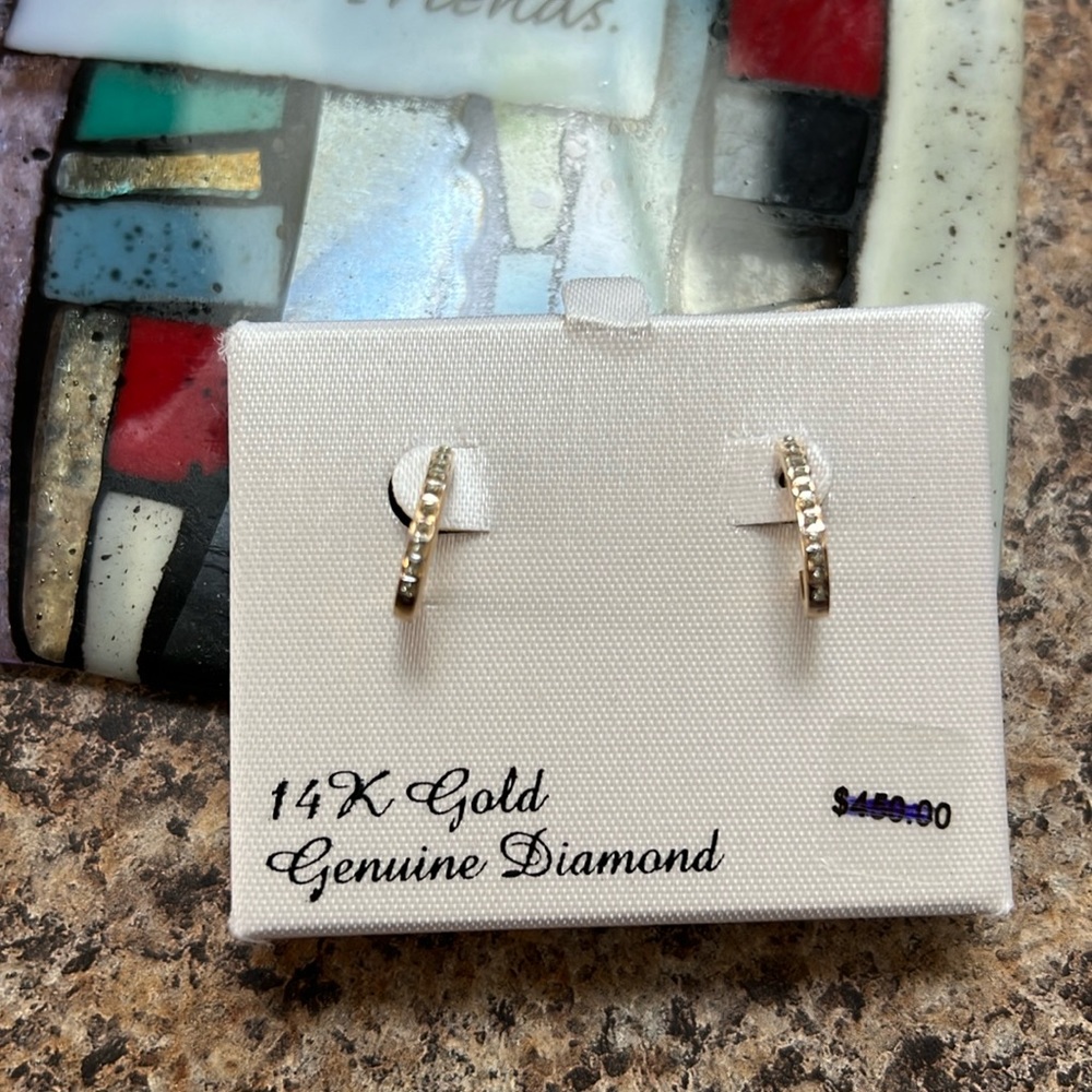 14K YG Diamond Accent J Post Earrings
